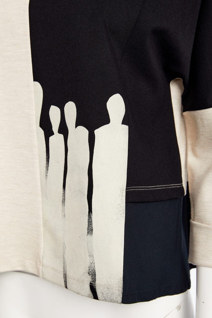 Naya Black/Sand Placement Print Funnel Neck Top