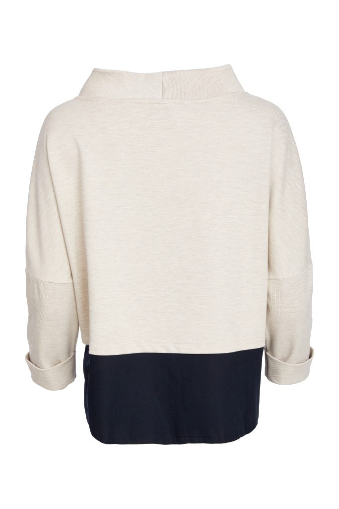 Naya Black/Sand Placement Print Funnel Neck Top