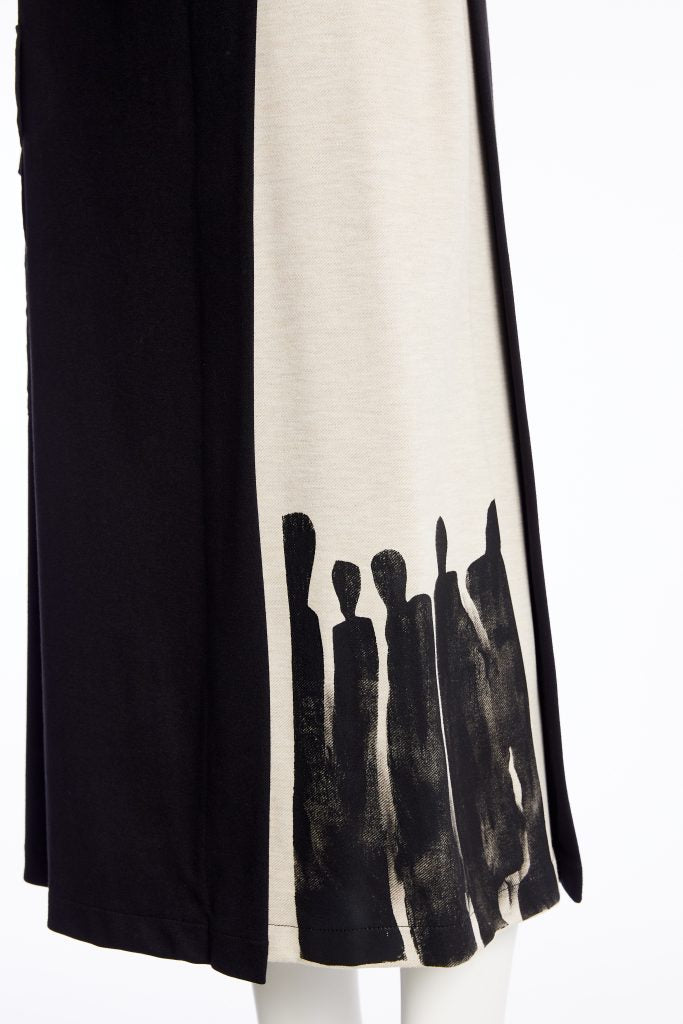 Naya Black/Sand Placement Print Mock Wrap Skirt