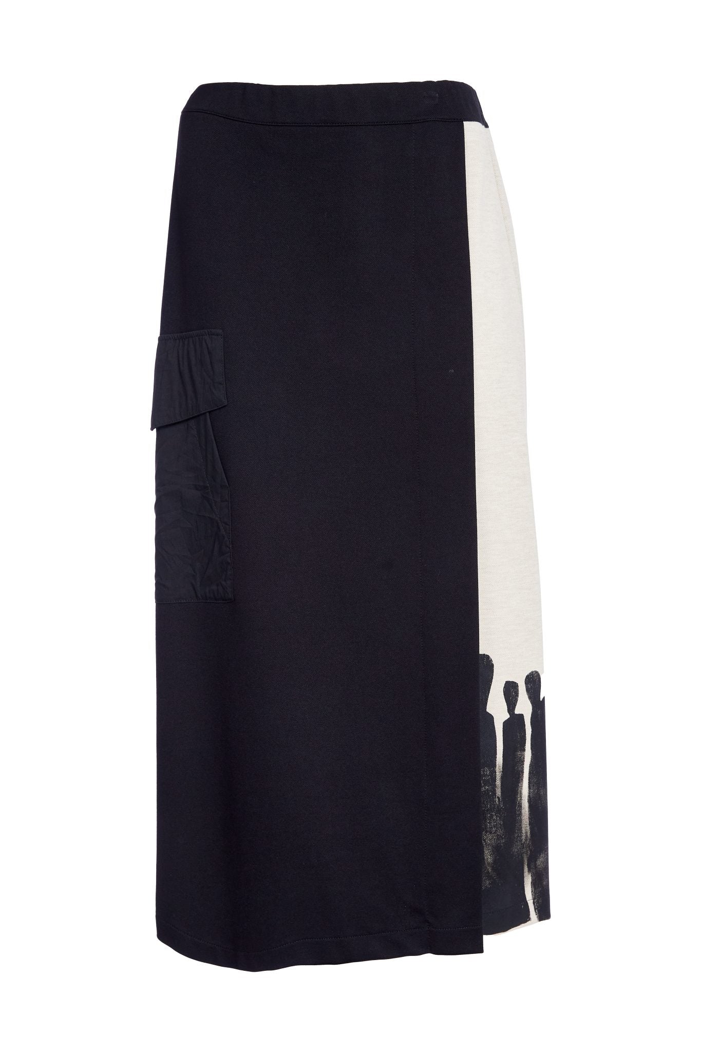 Naya Black/Sand Placement Print Mock Wrap Skirt
