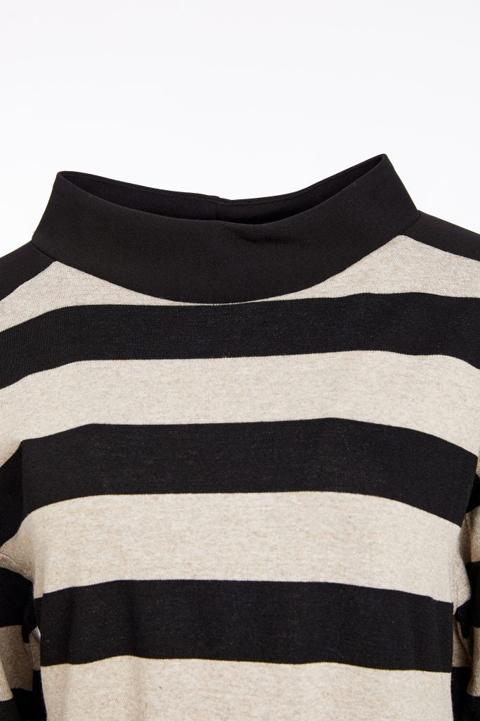 Naya Black/Taupe Striped High Neck Top