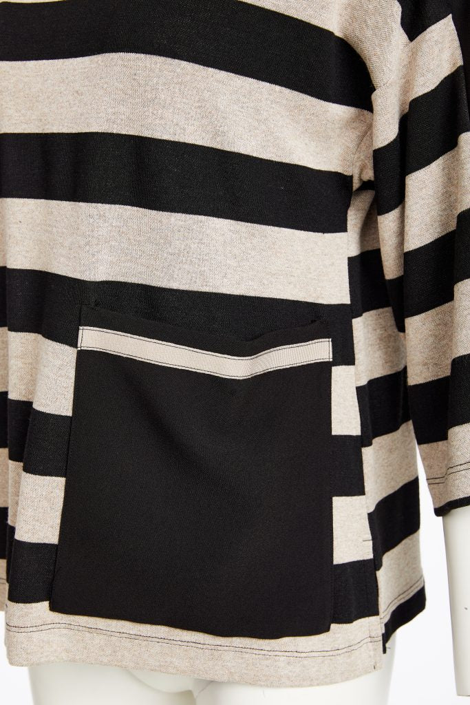 Naya Black/Taupe Striped High Neck Top