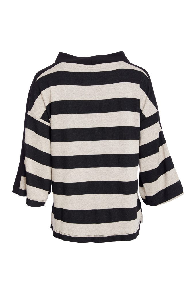 Naya Black/Taupe Striped High Neck Top