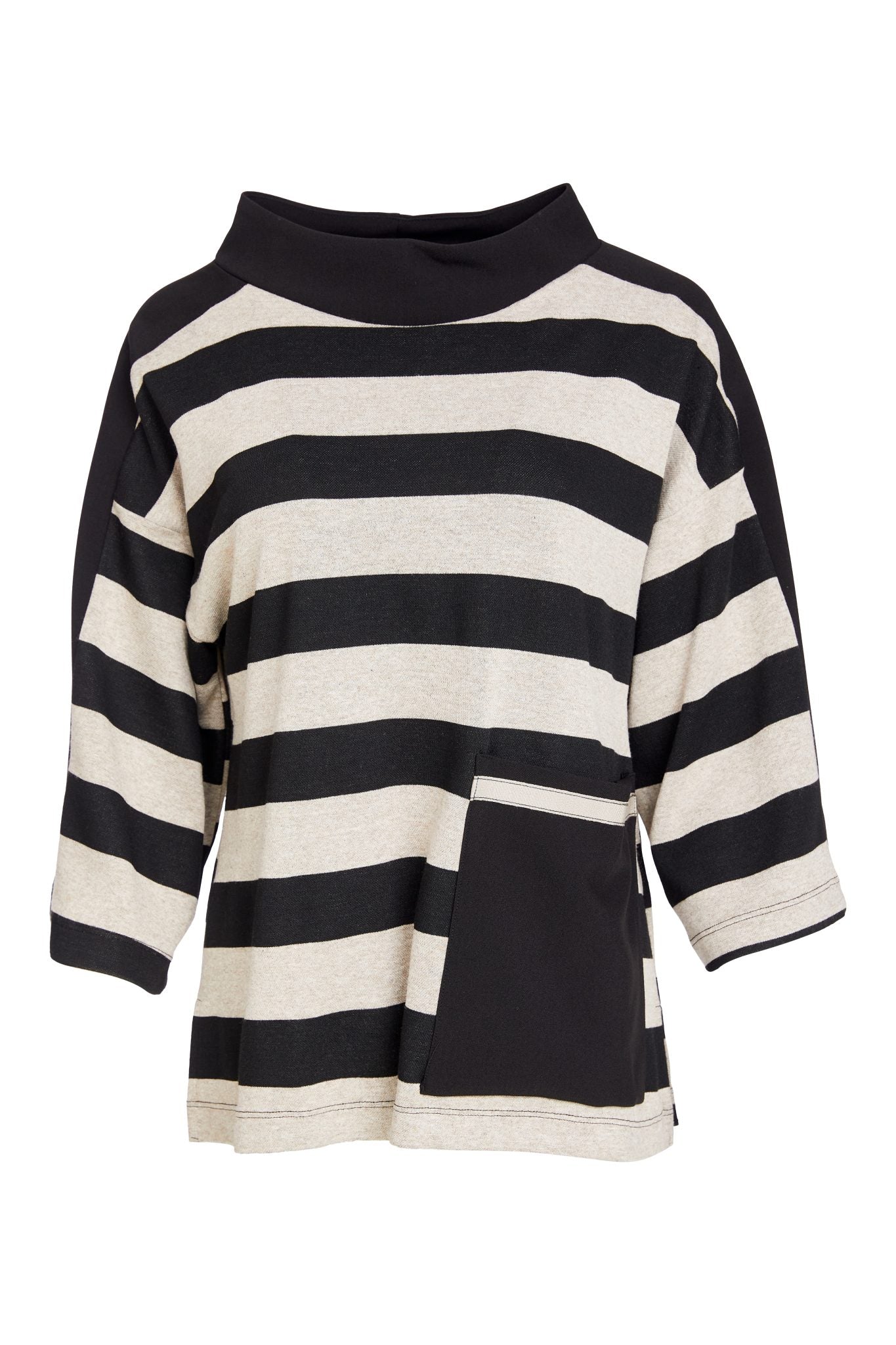 Naya Black/Taupe Striped High Neck Top