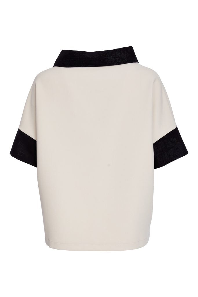 Naya Black/Sand Print Cut Away Collar Top
