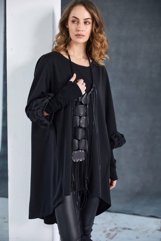 Naya Black Curved Hem Tunic Top w/Necklace