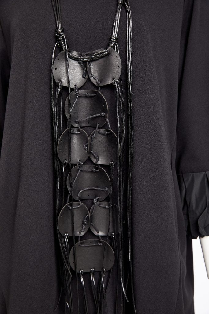 Naya Black Curved Hem Tunic Top w/Necklace