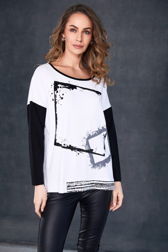 Naya White/Black Placement Cube Print Top