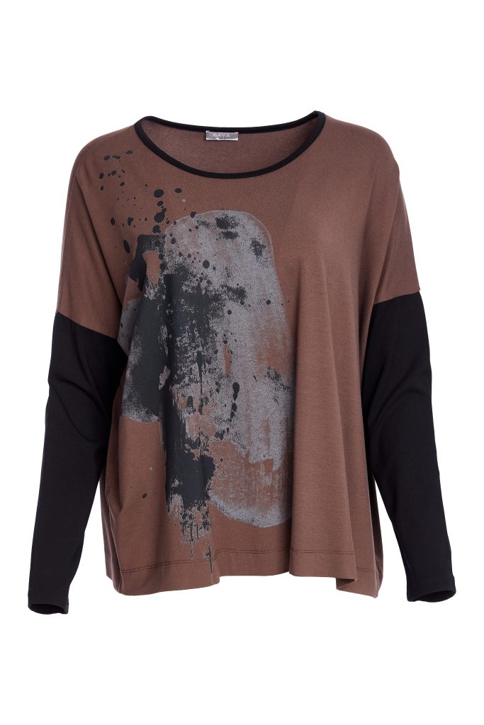 Naya Cocoa/Black Placement Print Top