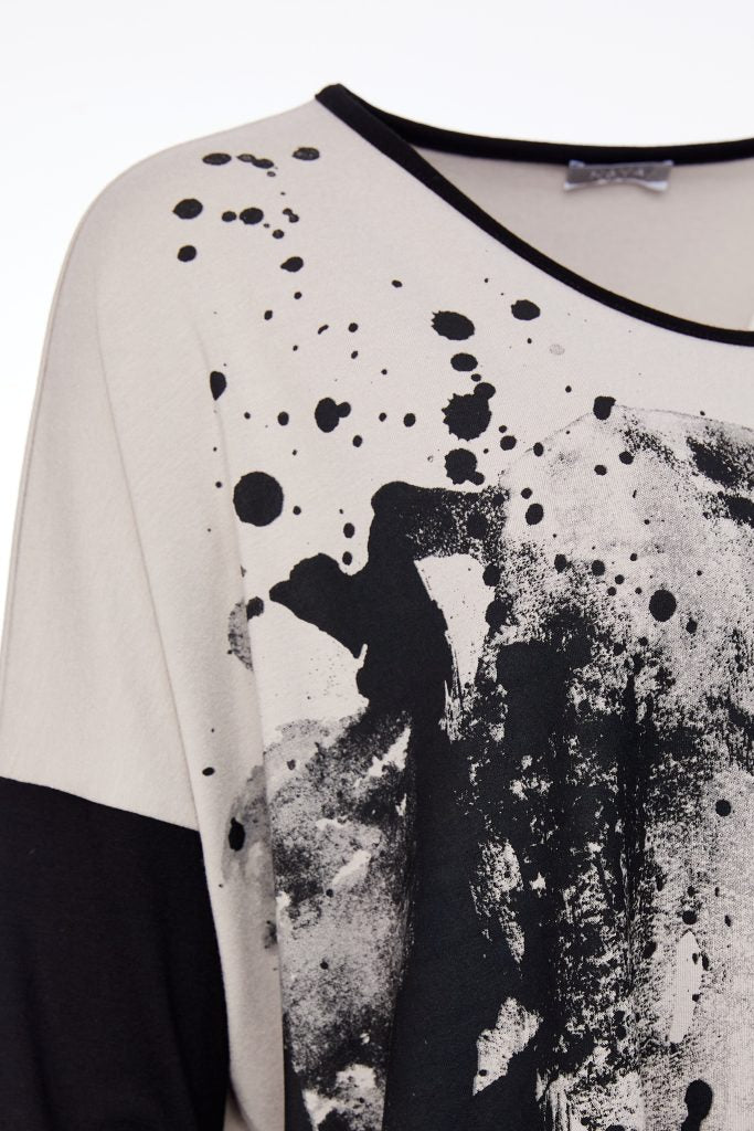 Naya Taupe/Black Placement Print Top