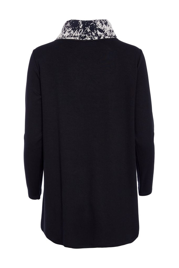 Naya Taupe/Black Mottled Print Zip Neck Top