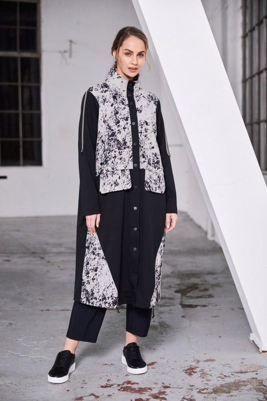 Naya Taupe/Black Mottled Print Zip Up Coat