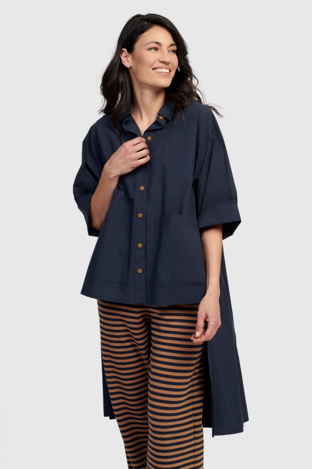 Alembika Navy Long Cut Out Tunic Shirt