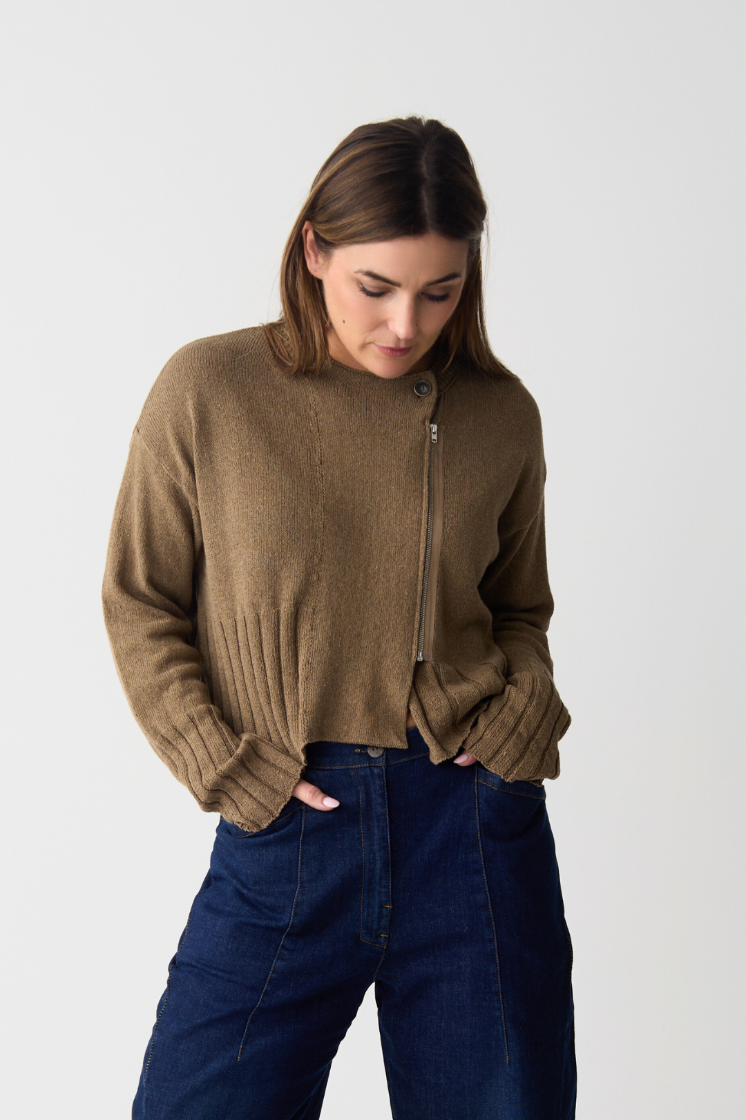 Lurdes Bergada Camel Button Collar Cardigan