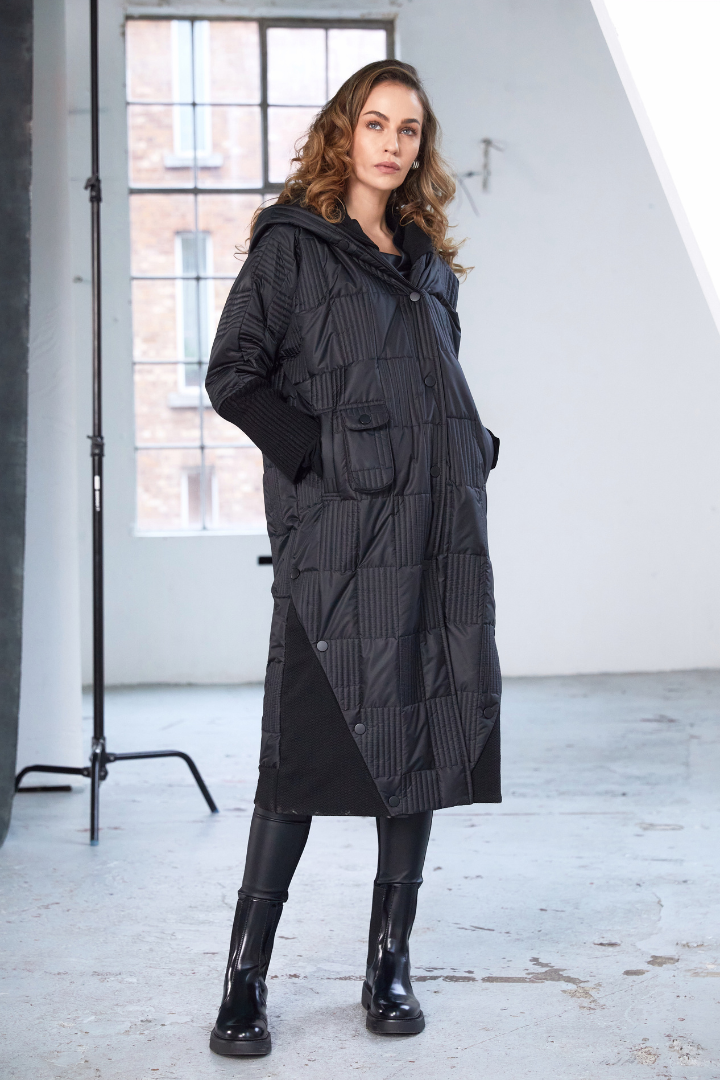Naya Black Padded Hooded Coat w/Rib Collar