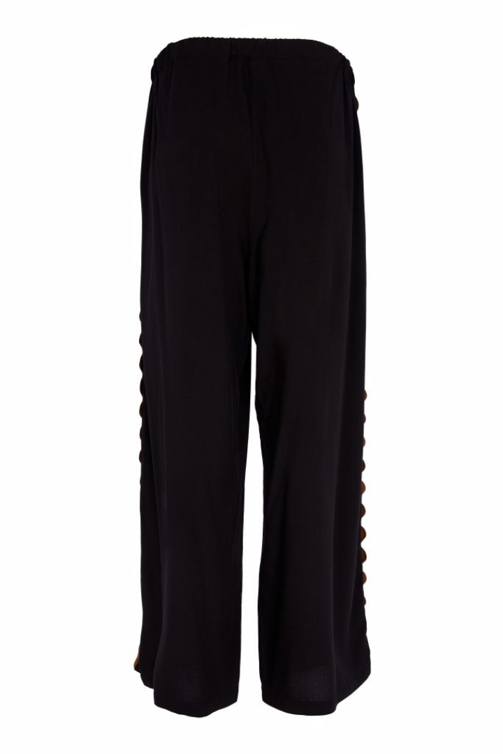 Naya Black/Choc Ribbon Trim Wide-Leg Trousers