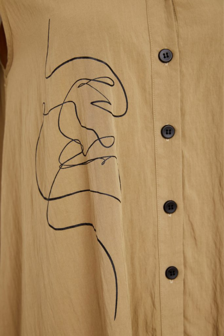 Naya Tan Placement Print Top w/Long sides