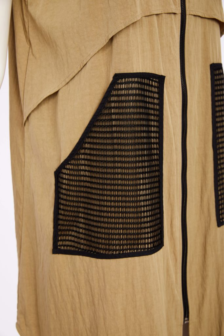 Naya Tan/Black Mesh Contrast Longline Waistcoat