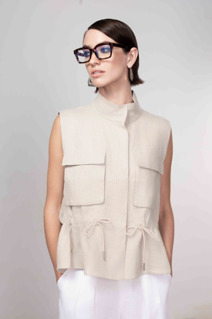Haako Sand Linen Utility Vest H1045