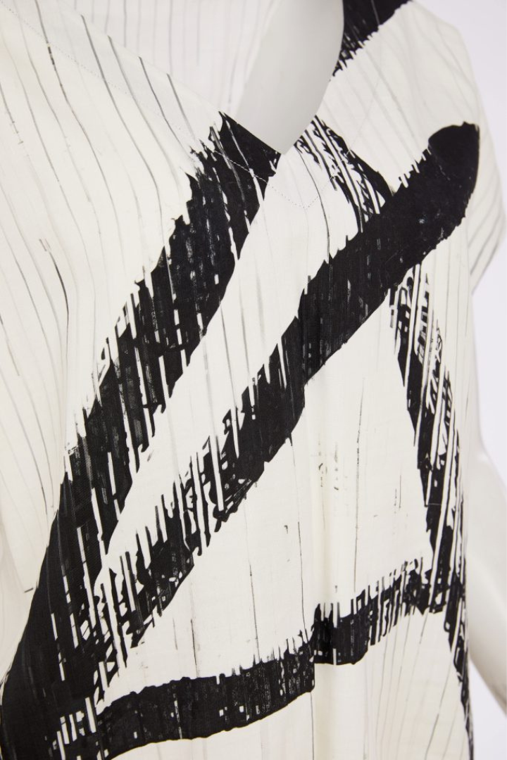 Naya Cream/Black Print V-Neck Top