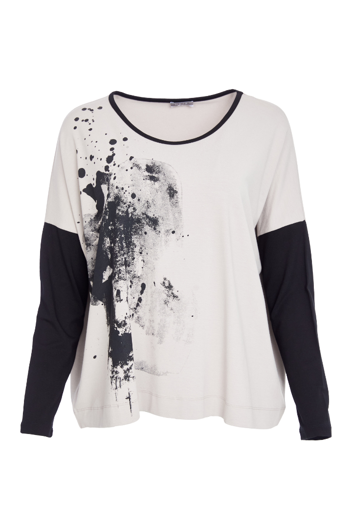 Naya Taupe/Black Placement Print Top