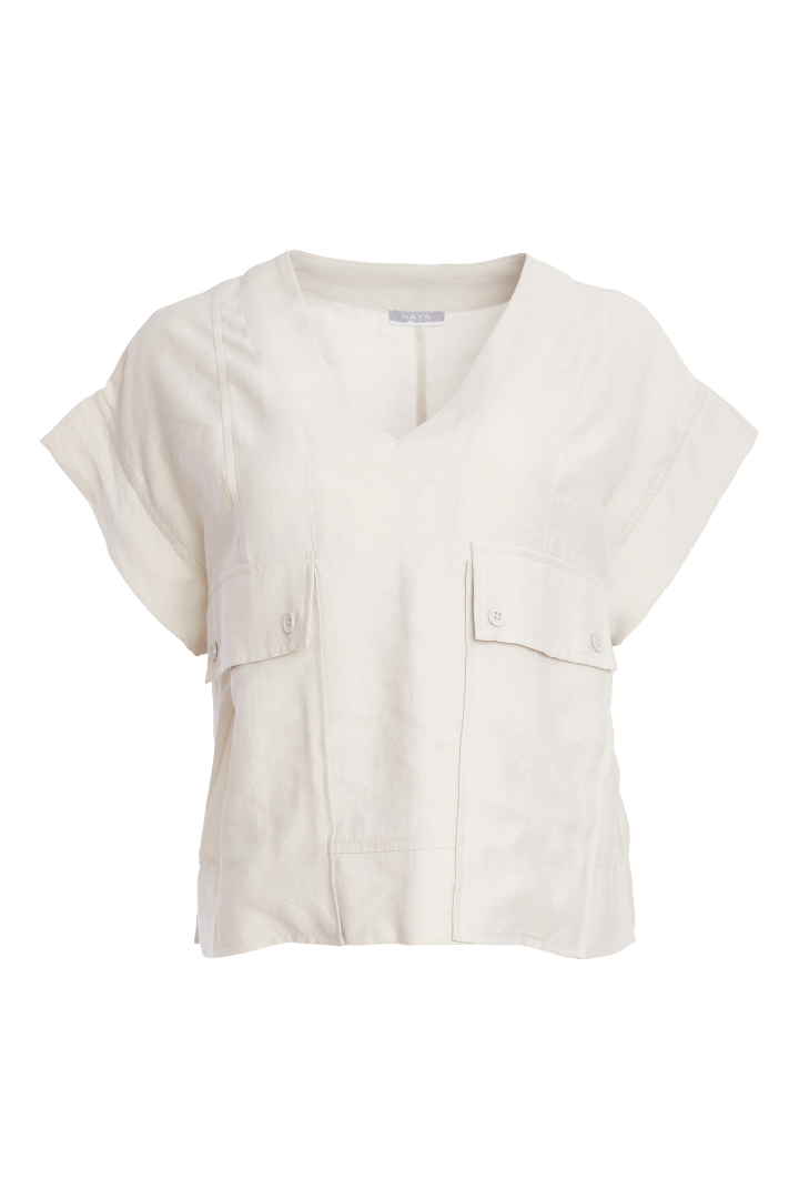 Naya Ash V-Neck Button Detail Top