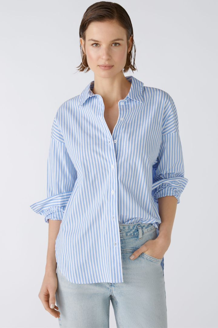 Oui Blue & White Oversized Stripe Shirt