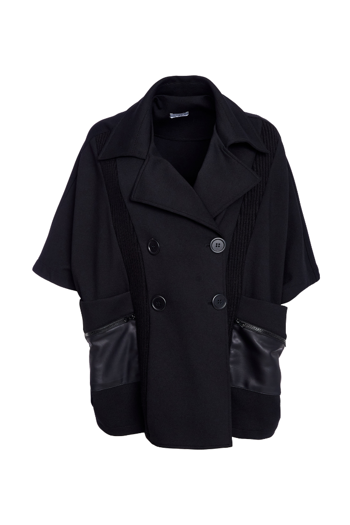 Naya Black Double Breasted Knit Panel Jacket