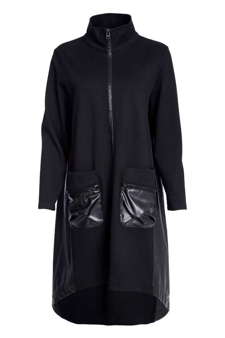 Naya Black High Neck Contrast Pocket Jacket