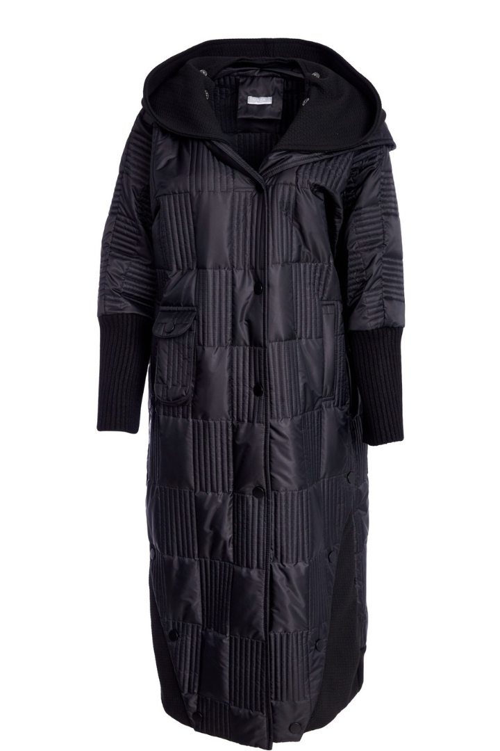 Naya Black Padded Hooded Coat w/Rib Collar
