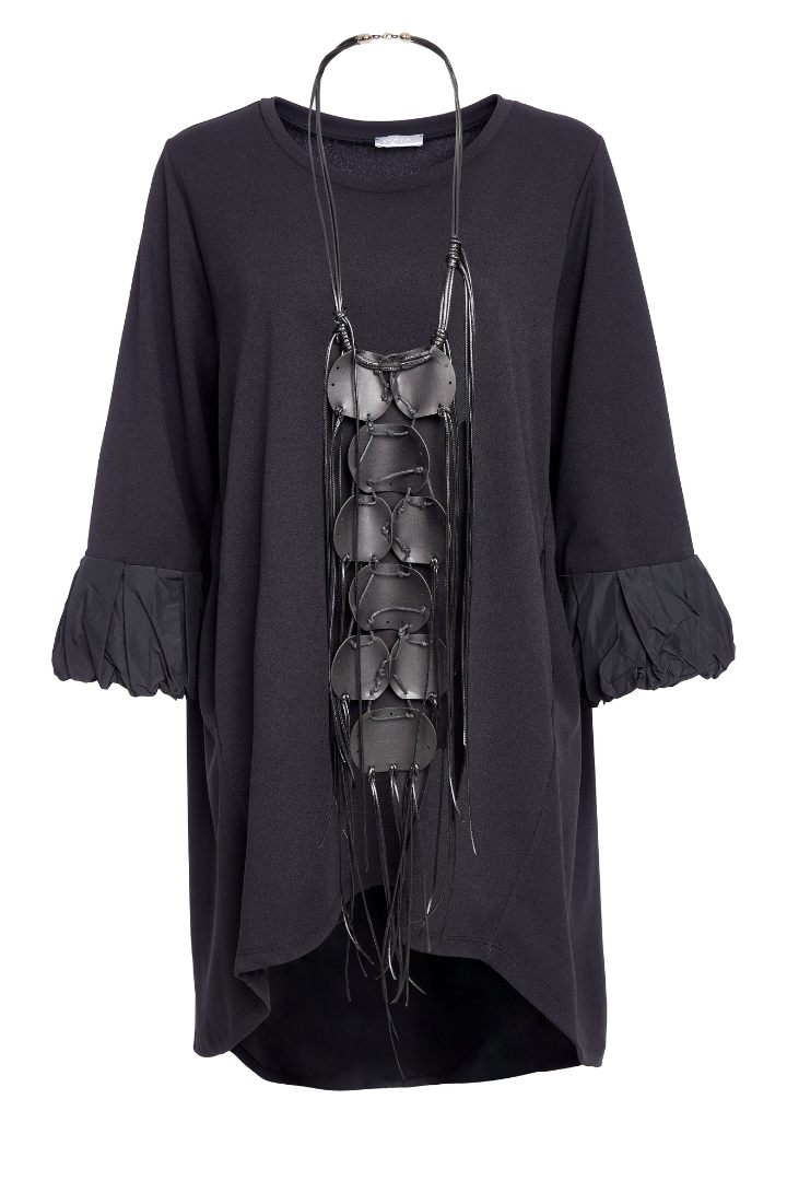 Naya Black Curved Hem Tunic Top w/Necklace