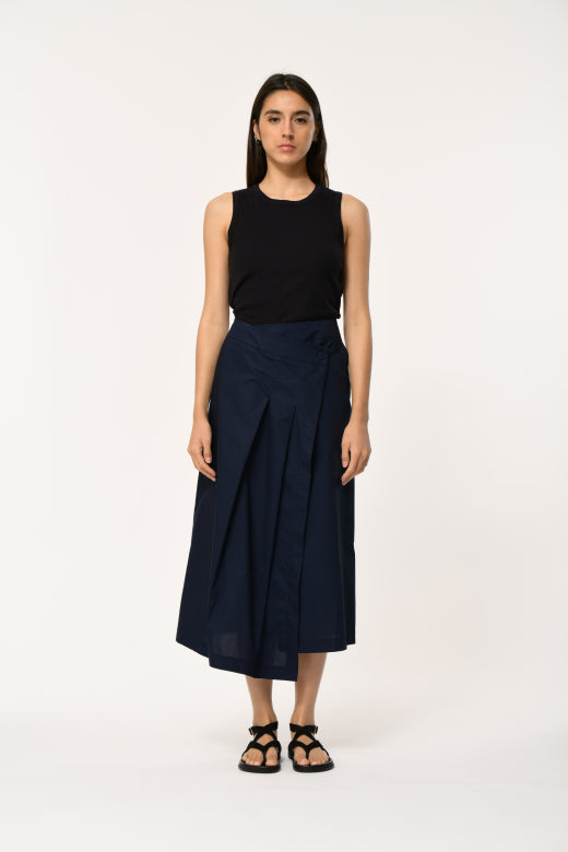 Humility LANOVA Navy Pleated Wrap Skirt