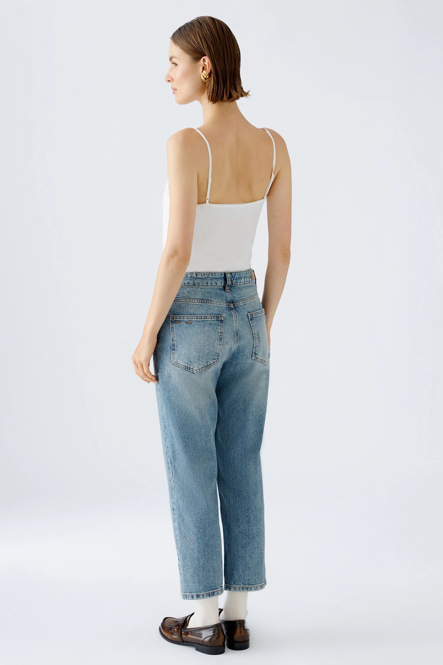 Oui Blue Straight Fit Cropped Jeans