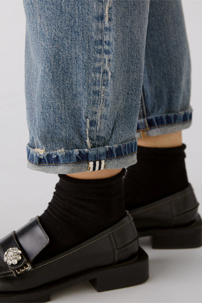 Oui Blue Straight Fit Cropped Jeans