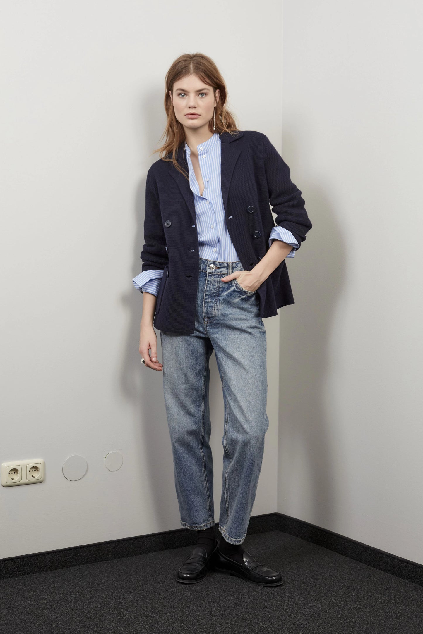 Oui Blue Straight Fit Cropped Jeans