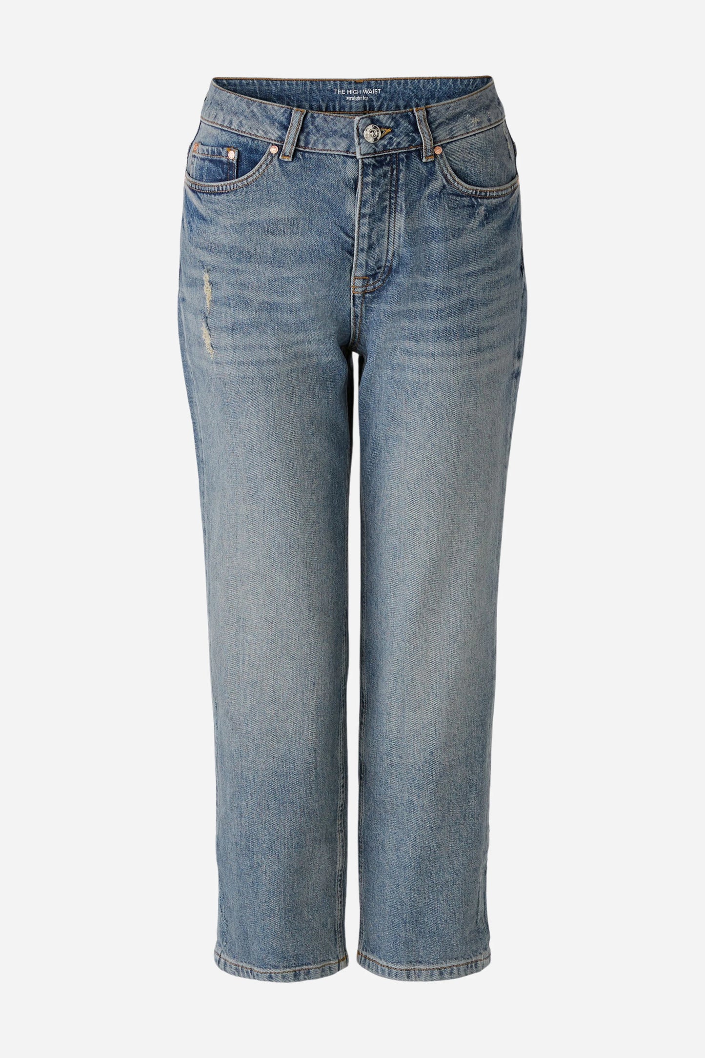 Oui Blue Straight Fit Cropped Jeans