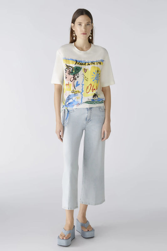 Oui Cloud Dancer Top with Riviera Print