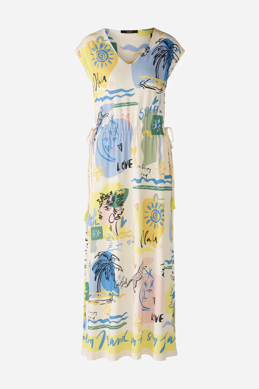 Oui Yellow Blue Maxi Dress with V Neck