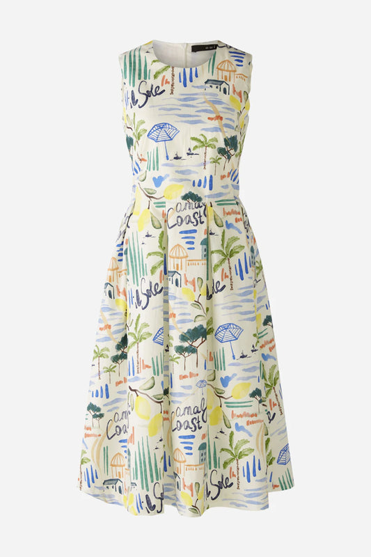 Oui White & Blue All Over Amalfi Print Dress