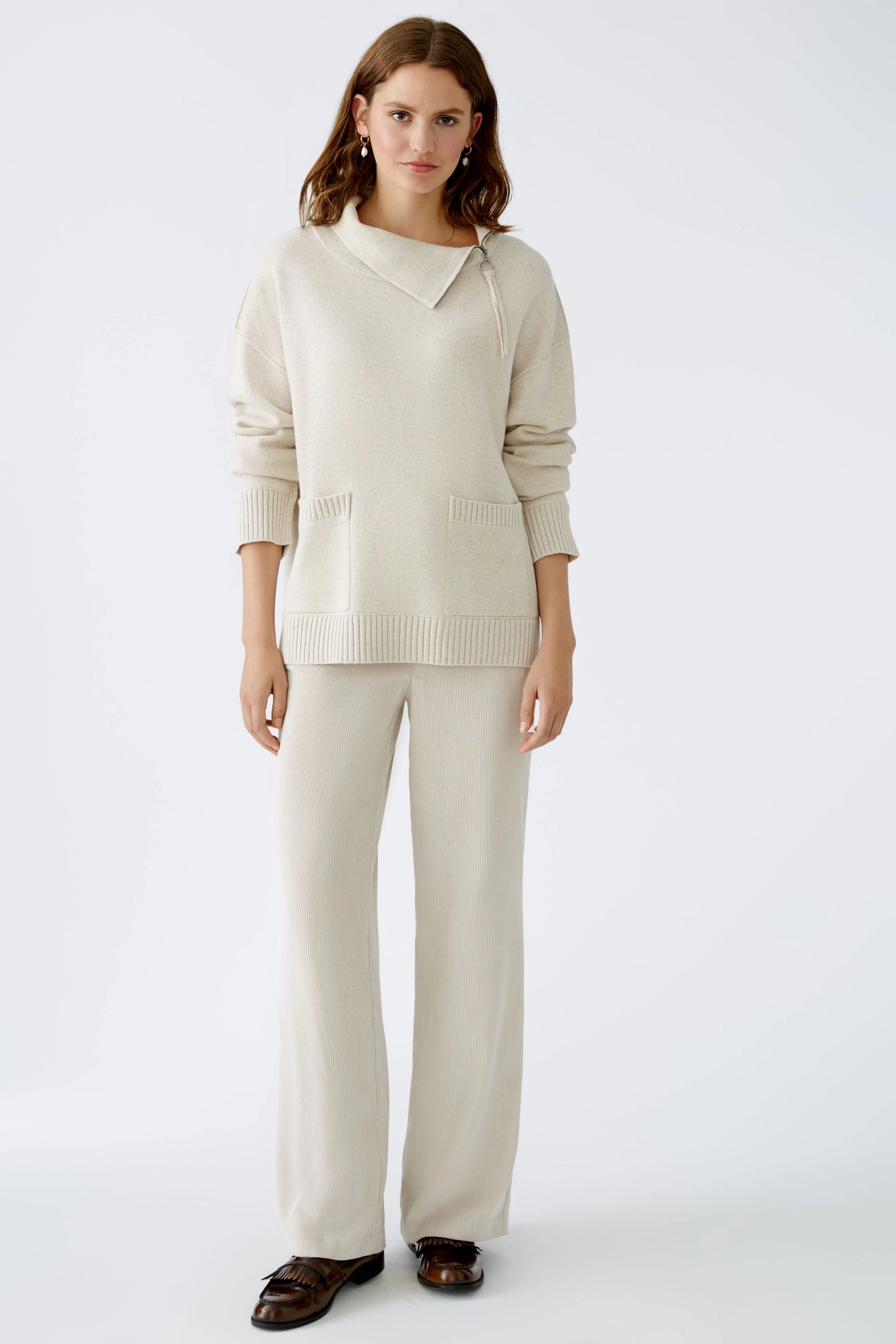 Oui Light Beige Straight Leg Cord Trousers