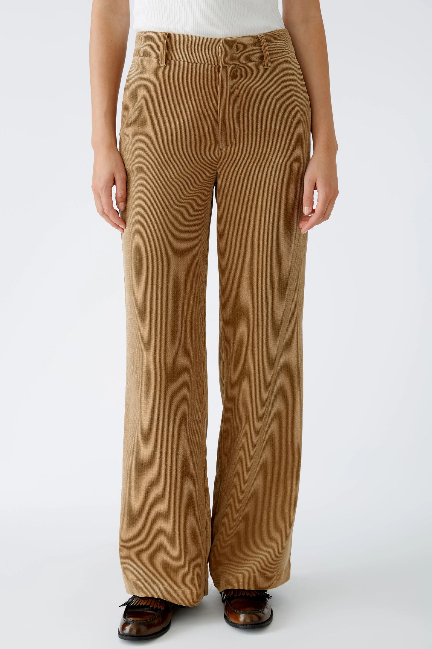 Oui Camel Straight Leg Cord Trousers