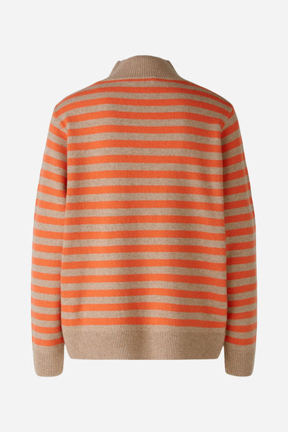 Oui Light Stone/Red Stripe Turtleneck Jumper