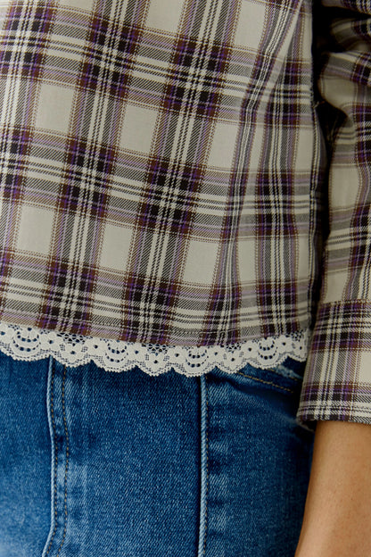Oui Light Camel/Lilac Check Shirt