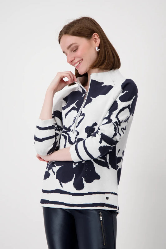 Monari Dark Navy Floral Print Jumper