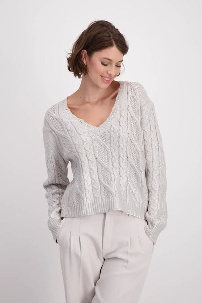 Monari Moon Silver V Neck Cable Jumper