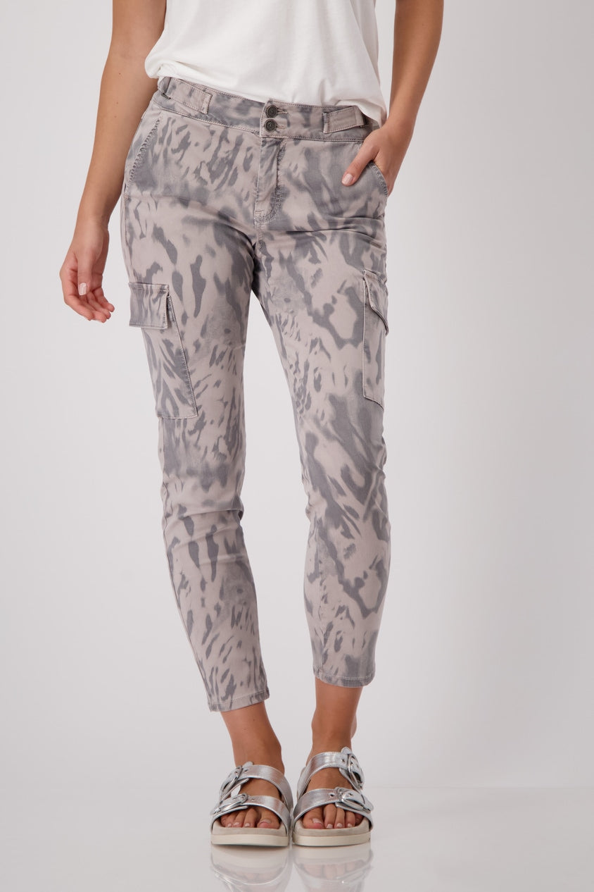 Monari Dark Linen Tiger Print Trousers