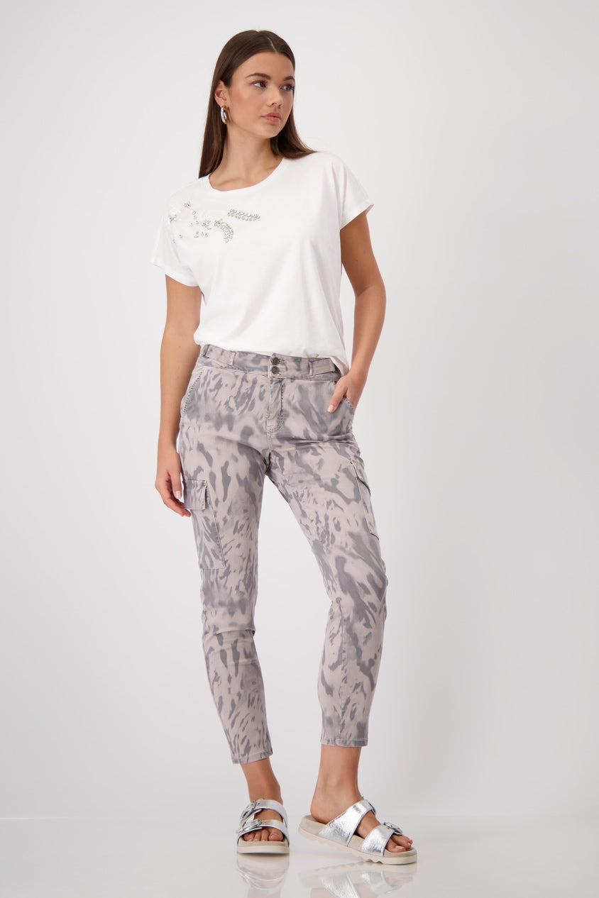 Monari Dark Linen Tiger Print Trousers