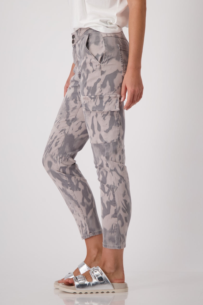 Monari Dark Linen Tiger Print Trousers