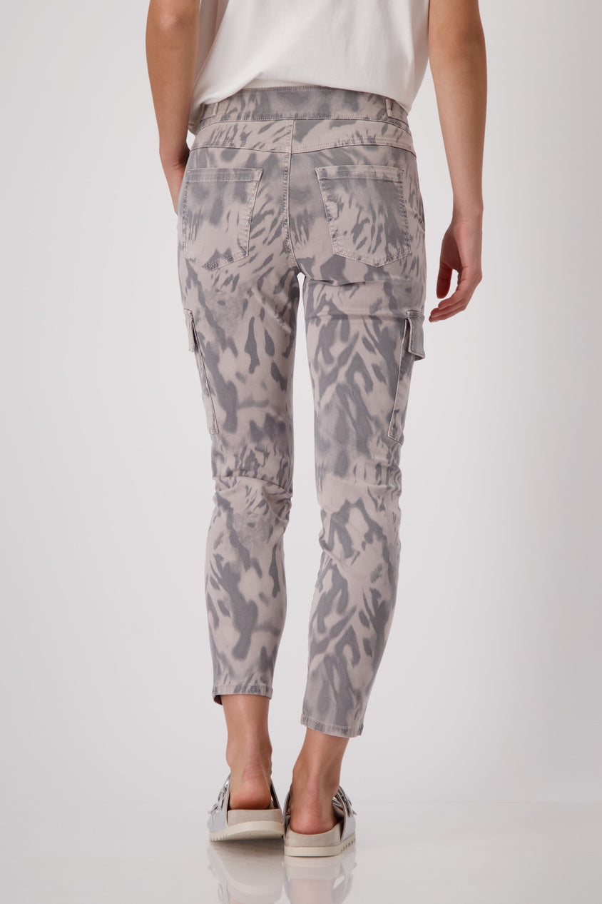 Monari Dark Linen Tiger Print Trousers