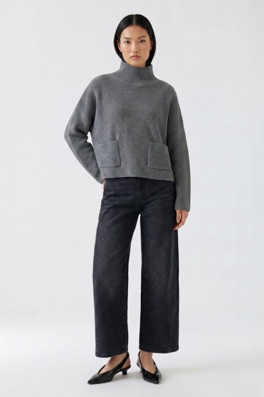Oui Dark Grey Sparkle Barrel Jeans